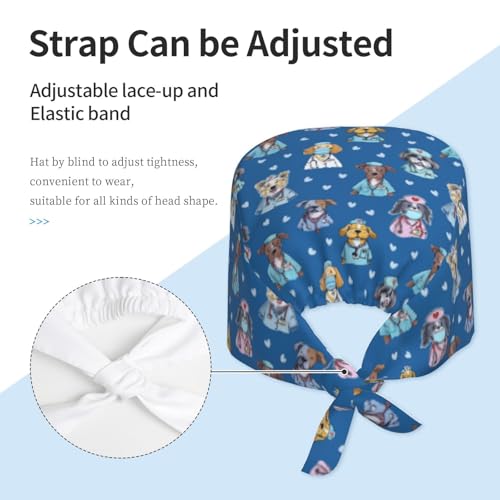 Image of Working Cap Scrub Cap with Sweatband Adjustable Unisex Tie Back Hat for Cleaning Farm Nursing