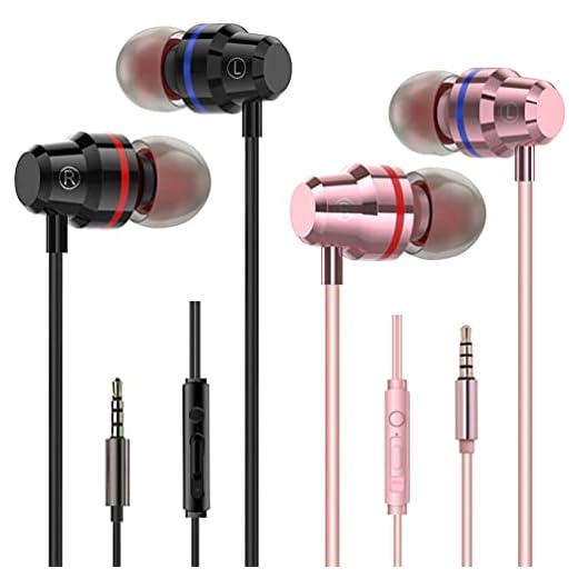 Earbuds Wired with Microphone Headphones Ear Buds,2 Pack Metal Earphones Mic with Volume Control Bass Noise Isolating