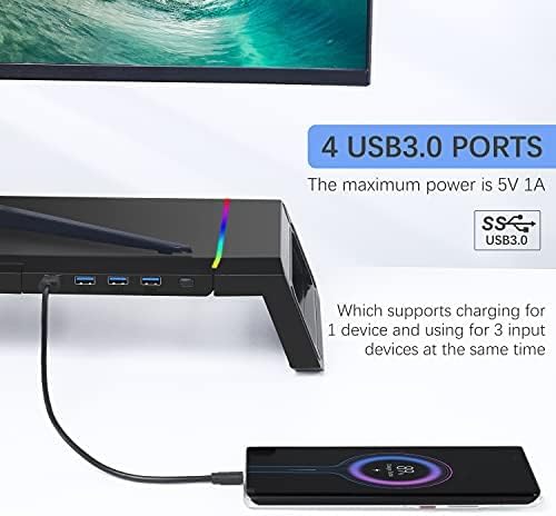 Close-up of the TopMate SM1B Monitor Stand's USB 3.0 ports with a USB cable being plugged in