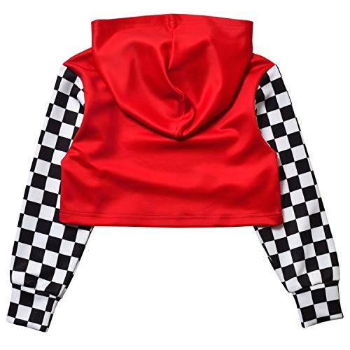 Image of Kids Girls Leather Plaid Long Sleeve Crop Top Hoddie Cropped Sweatershirts