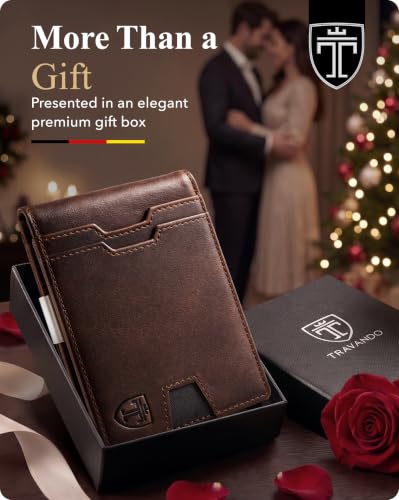 Image of TRAVANDO Money Clip Wallet - RFID Protected Leather Wallet for Men for 11 Cards - including Gift Box (Brown Vintage)