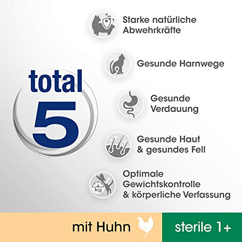Perfect Fit Katzenfutter Trockenfutter Pro-Sterile für sterilisierte/ kastrierte Katzen Adult 1+ Reich an Huhn, 5 Beutel (5 x 750g)