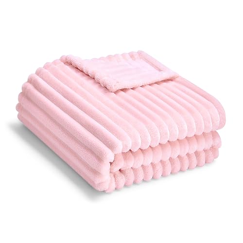 Image of Eonkasp Soft Fleece Baby Blanket Ultra Cozy Pink Baby Blankets for Girls Warm and Lightweight Infant Toddler Newborn Receiving Gift with Reversible Stripes for Crib Stroller, 30x40 Inch, Light Pink