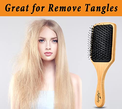 Boar Bristle Hairbrush Set One For Home & One For Travel, Hair Brush One For Yourself & One For Kid - Ktkudy Detangling Brush Getting Knots Out Without Pain - Adds Shine And Leaves Hair Silky Smooth #TOP5