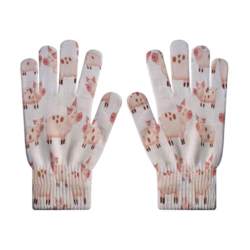 MLSOWM Guanti modello carino invernali lavorati a magli per touchscreen guanti maiale rosa dei cartoni animati invernali guanti termici, guanti unisex per l'inverno