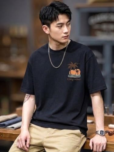 Image of SMOWKLY Authentics Men's Brooklyn Beach Digital Printed T Shirt | Round Neck Half Sleeve Casual T Shirt for Men | Casual Baggy Fit Stylish Comfortable Streetwear Fashion Tshirt for Men