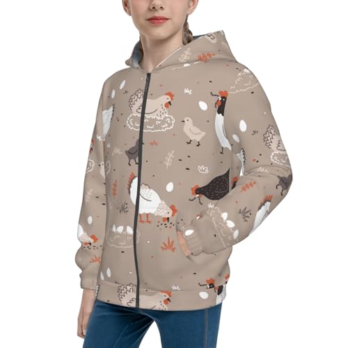 Chicken Kid Hoodies Boys Zip Up Sweatshirts Girls Pullover with Pocket