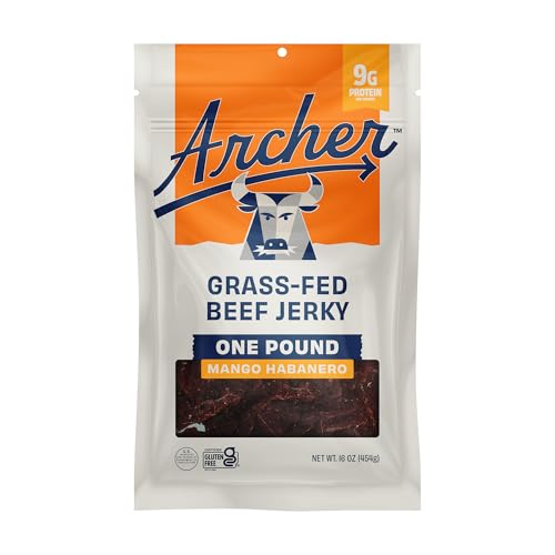 Archer Jerky Grass-Fed Beef Jerky - Beef Snack Pack, Individual Bulk Protein Snack Pack, Natural Ingredients, Gluten Free, Paleo - Mango Habanero, 16 oz