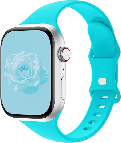Image of Thin Silicone Band Compatible with Apple Watch 41mm 38mm 40mm 46mm 45mm 42mm 44mm, Slim Narrow Replacement Sport Strap Wristband for iWatch Series 11 10 9 8 7 6 5 4 SE Ultra 3 2 1 Women Men