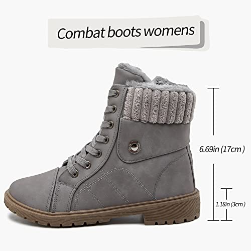 Waluzs Women's White & Black Ankle Combat Boots - Fuzzy Lace Up Snow Boots For Winter3