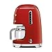 Smeg 50's Retro Style Aesthetic Drip Coffee Machine with 10 Cup Glass Carafe, Auto Start Feature, Keep Warm Plate, and Two Coffee Strength Settings (Red)