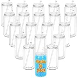 Maucircol 16 Oz Acrylic Snowglobe Tumbler, 20 Pack Pre-Drilled Double Wall Plastic Clear Cup for Glitter Snow Globe Diy, Double Wall Plastic Snowglobe Cup with Clear Lid