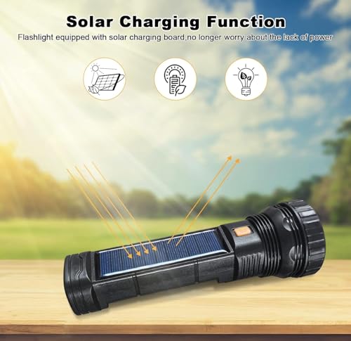 Image of Rechargeable LED Solar Torches, USB Rechargeable Torch, 1200 mAh Bright Flashlight with 3 Lighting Modes, Portable IPX4 Waterproof LED Torches for Camping /Emergency