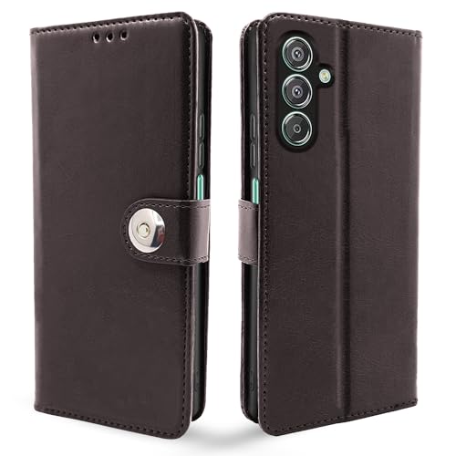 Image of Pikkme Flip Cover Leather Finish | Inside TPU with Card Pockets | Wallet Stand and Shock Proof | Complete Protection Button Flip Case for Samsung Galaxy F15 5G / M15 5G / M15 Prime 5G (Coffee)