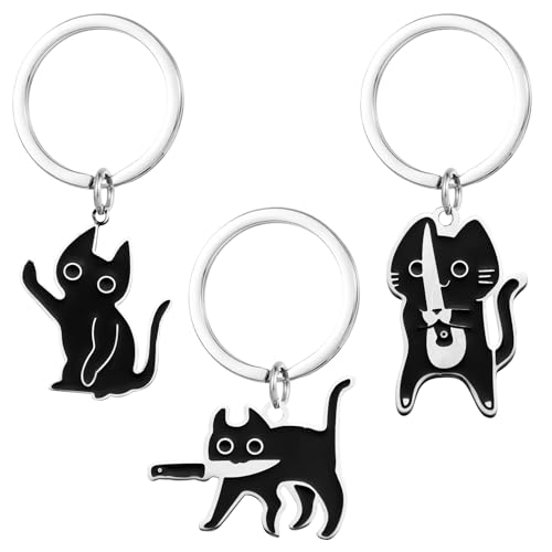 Image of Cute Black Cat Cool Stuff Keychain for Women Men Cool Stuff Cats Decor Funny Halloween Christmas Keychain Cat Lover Gifts Ideas Keychains for Women Men