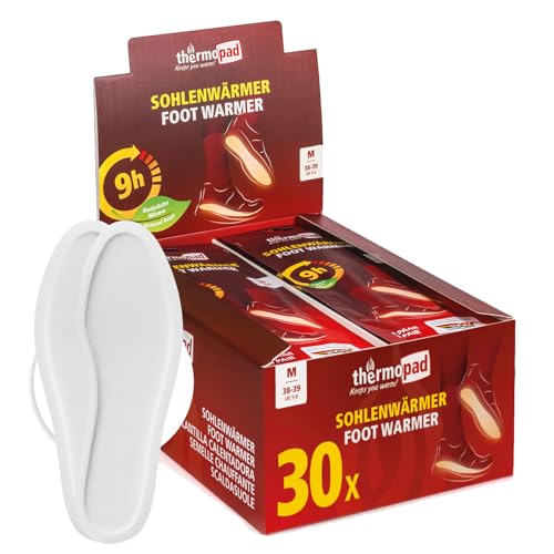 THERMOPAD Semelles chauffantes S-XXL – L'ORIGINAL : 30 Pairs de chaufferettes pour jusqu'à 9 Heures de Chaleur - pour Les Chaussures de Ski et Les Bottes -...