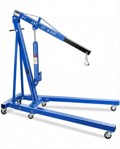 EliteEdge 2 Ton Hydraulic Engine Hoist Crane, Folding Heavy-Duty Cherry Picker with 6 Locking Wheels & 4 Boom Positions, for Truck/SUV Engines, Garage Workshop, Industrial Lifting (Net Wt. 157 lbs)