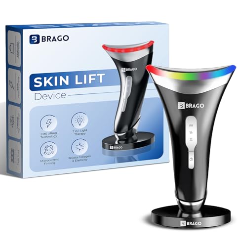 Brago Skin Lift Device | 7-in-1 Face & Neck Massager Machine for Double Chin, Wrinkles & Anti-Ageing | Red Light Therapy Beauty Tool for Glowing Skin | 3 Modes, Type-C Rechargeable (Black)