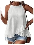 SOLY HUX Women's Plus Size Halter Tops Summer Casual Ruffle Sleeveless Asymmetrical Top Camisole Solid White 2XL