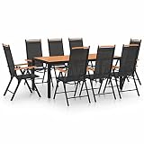 Tidyard 9-delige tuinmeubelen, tuinset, zitgroep, tuinset, zitmeubel, tuintafel, eettafel, stoelen, klapstoel, aluminium, zwart