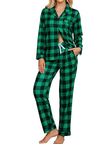 Image of SWOMOG Womens Pajamas Set Long Sleeve Sleepwear Button Down Nightwear Soft Cotton Pj Lounge Sets