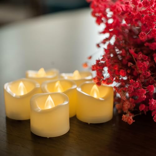 Image of CANDLE CHOICE Battery Operated Flameless Tea Lights Votives Realistic Flickering Fake Electric LED Tealight Candles Set for Halloween Christmas Party Wedding Decorations Batteries Included 6 Pack