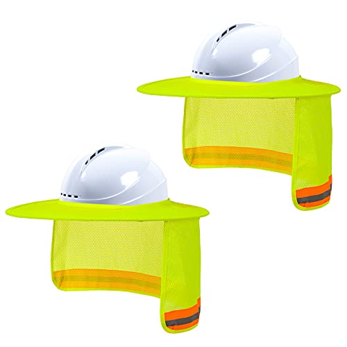 LIZMOF Hard Hat Sun Shade, High Visibility Sun Visor Neck Shade with Reflective Strip, Full Brim, Man & Woman (Hard Hat Not Included), Yellow, 2 Pack