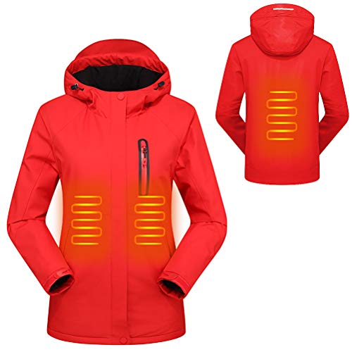 Mekta - Chaqueta cálida para el tiempo libre, corte ajustado, climatizado, impermeable, con capucha Rojo (mujer). S