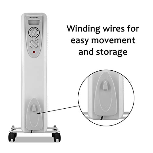 Homeleader 1500W Oil Heater, Portable Space Heater, Electric Heater for Home and Office, Electric Oil Filled Radiator Heater, White