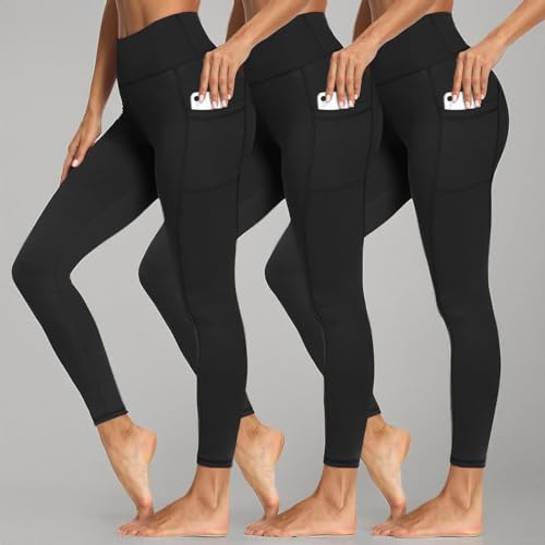 3 Packs Leggings with Pockets for Women, Soft High Waisted Tummy Control Workout Yoga Pants