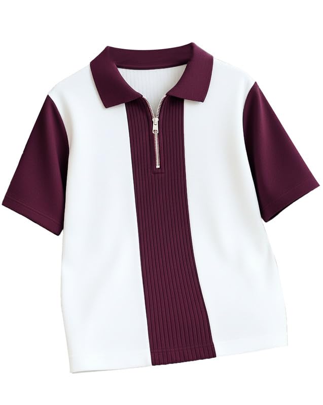 Image of AUSK Men's Textured Vertical Striped Knit Polo T-Shirt | Half Sleeve Zipper Neck Self-Design Casual Tee | Mens Tshirts