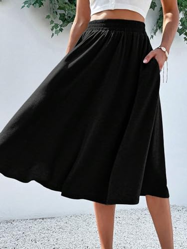 EARKOHA 2025 Skirts for Women Solid Color Casual A-Line Skirt Black S3