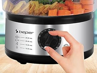 Beper BC.261 Vaporiera da 5 litri - Vaporiera Elettrica Con Timer per Cottura al Vapore di Riso, Pesce, Ravioli, Verdure, Carne - BFA Free