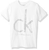 Calvin Klein Big Boys' Ck Tape Crew Neck Tee, White, Medium (10/12)