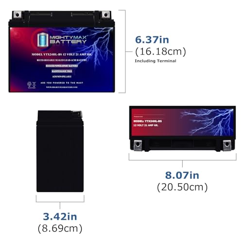 Image of Mighty Max Battery YTX24HL-BS -12 Volt 21 AH, 350 CCA, Rechargeable Maintenance Free SLA AGM High Rate Series Motorcycle Battery