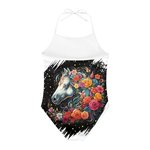 Image of Cute Backless One Piece Swimsuits for Girls Adjustable Halter Strap Bathing Suit Beach Swimwear for Girls