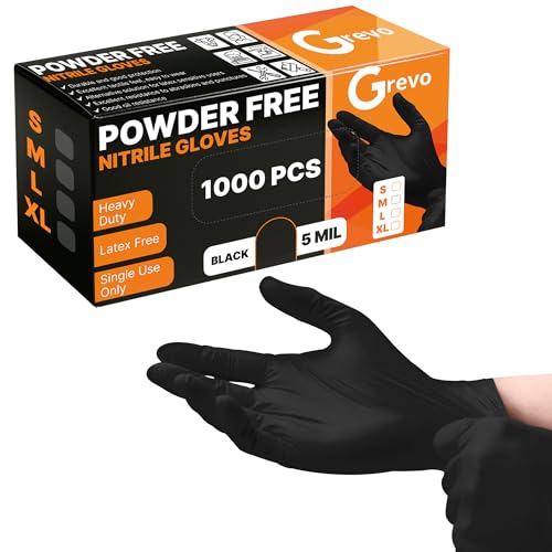 Image of Disposable 5 & 8 Mil Black Nitrile Gloves S-XL - Heavy Duty Latex & Powder-Free - Textured, Chemical-Resistant