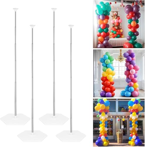 Image of Balloon Column Stand Set of 4, 6.6ft Adjustable Balloon Stand kit with Base Telescopic for Baby Shower Wedding Birthday Graduation Party Decorations (4)