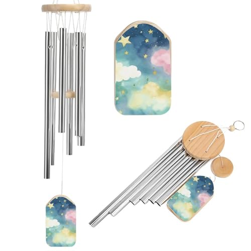 Outdoor Wind Chimes, Stars Watercolor Printed Wind Chimes,Simple Wind Chimes,Curtain Wind Chimes for Home Decoration