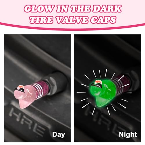 4Pcs Tire Valve Stem Cap Cover for Car SUV Truck, Valve Cover with Funny Duck Sunglasses, Decorative Tire Valve Caps Wheel Accessories (Pink Sunglasses Duck)