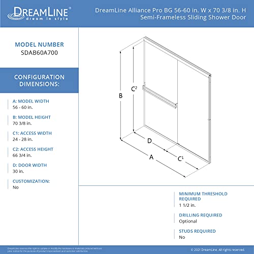 Dreamline SDAB60A700VXX09 Alliance Pro Bg 56-60 Inch W X 70 3/8 Inch H Semi-Frameless Sliding Shower Door In Matte Black And Clear Glass thumb #5