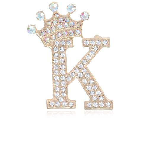 Image of Initial Letter Brooch Pins with Crown for Women Girls Men Boys Personalized Name Brooches Crafts Colorful Rhinestone Brooch Pins Gold A-Z