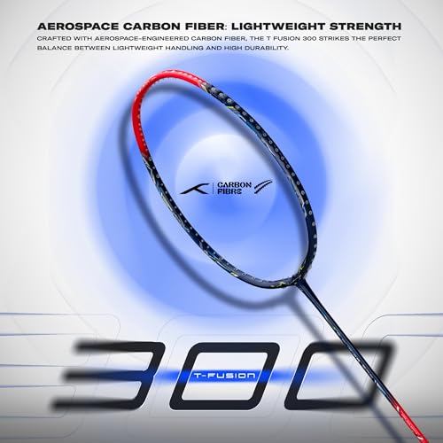 Image of Hundred T-Fusion 300 Unstrung Badminton Racket with Full Cover | 79 Grams | Maximum Tension ≤32 to 34 lbs (Navy /Red)