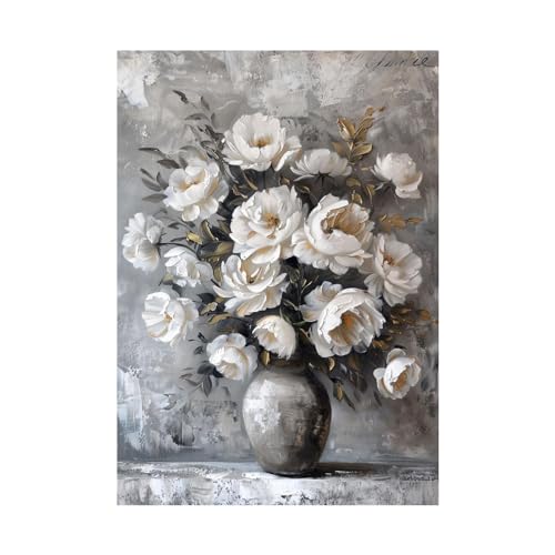 Tableau abstrait floral blanc FJASKER toile moderne 70x90cm sans cadre pour decoration murale