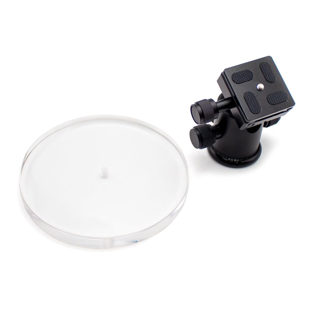 Mesa de Fotografía Circular de Acrílico de 15cm con Cabezal Esférico Universal, Resistente Y con Capacidad de Carga de 15 Kg para Estudio Fotográfico de Productos.