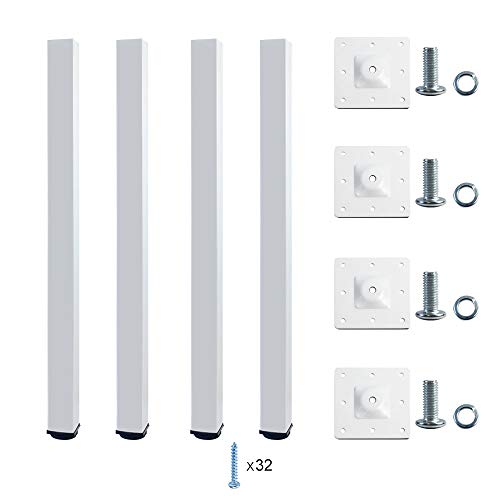 QLLY 30 inch Adjustable Metal Desk Legs, Square Office Table Furniture Leg, Set of 4 (White) - Thumbnail 5