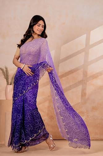 Image of Women's Net Saree with Embroidery with Unstitched Beige Blouse | Sheer Fabric Designer Saree for Women | Festive Ethnic Saree |