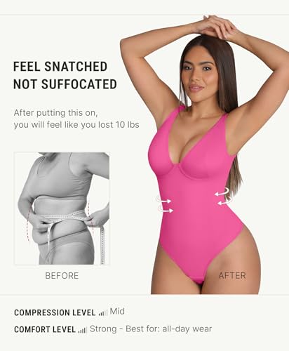 Image of FeelinGirl Shapewear Bodysuits for Women Tummy Control Body Suits Deep V Neck Thong Body Shaper