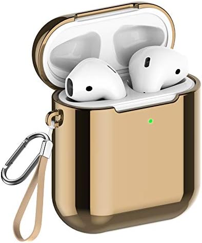 REFLYING Case Compatible for AirPods [1st and 2nd Gen], Soft TPU Plated Case Shockproof Protective Cover Compatible with AirPods & AirPods 2019 [Front LED Visible] - Gold