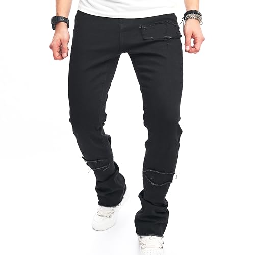 Men's Stacked Skinny Fit Stretch Jeans with Patched Striped Sides